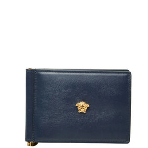 Versace Medusa Bi-fold Wallet with Money Clip, Navy Leather, Women's